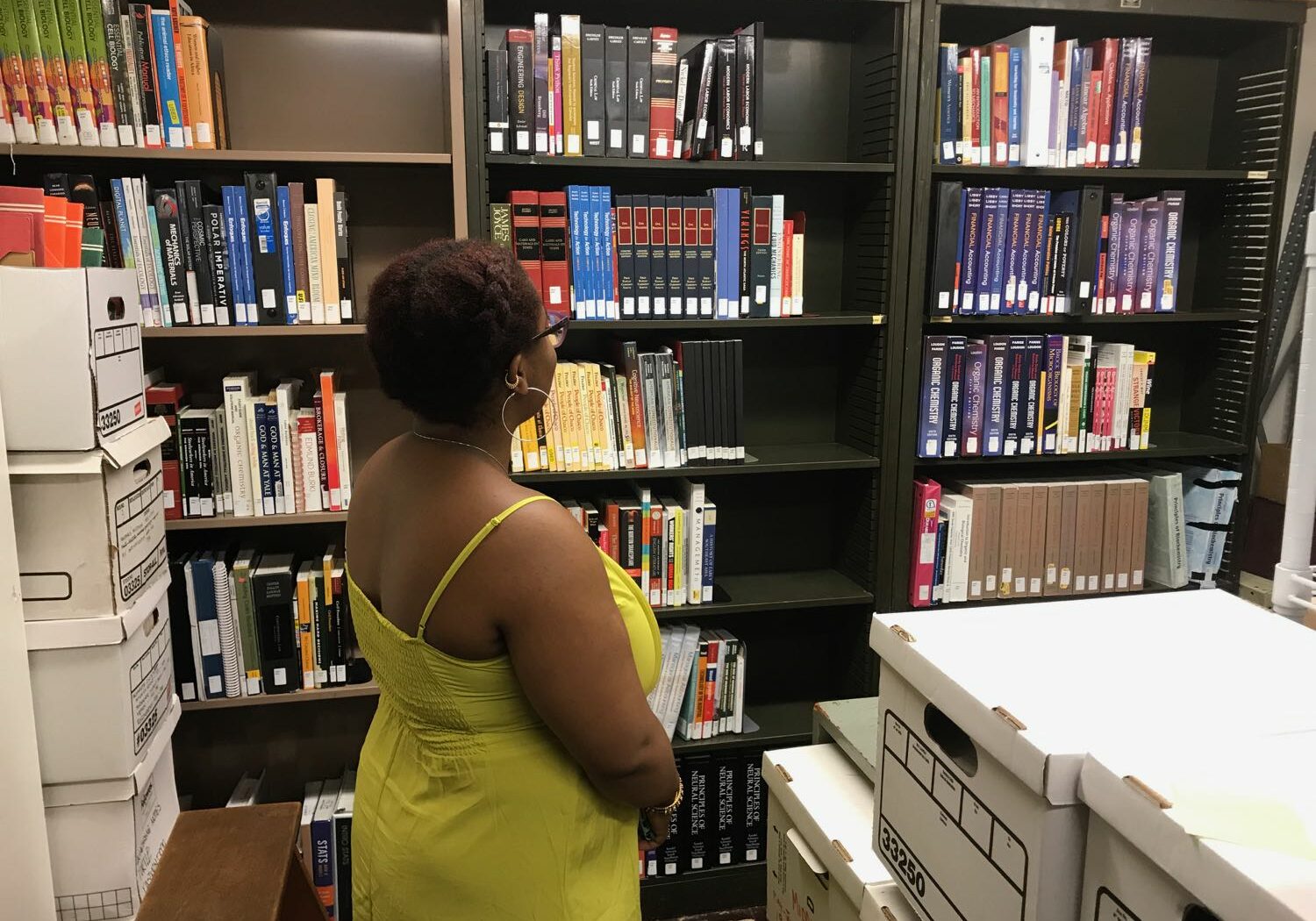 Jael setting up the Lending Library